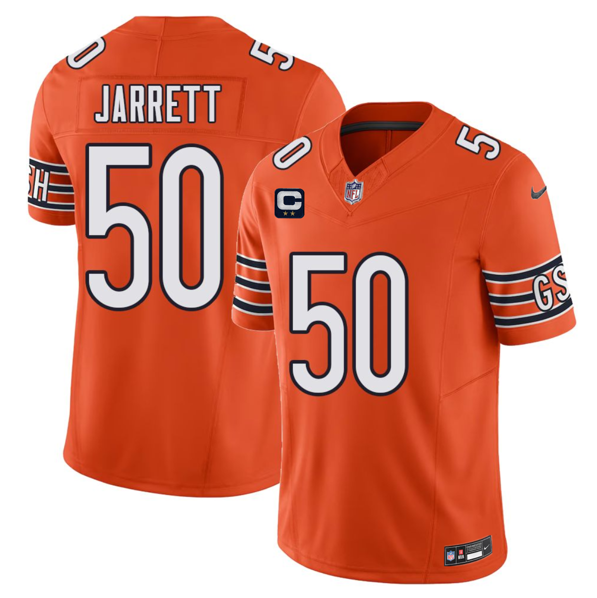 Men's Orange Chicago Bears #50 Grady Jarrett 2026 F.U.S.E. 2-Star C Patch Vapor Untouchable Limited Stitched Football Jersey